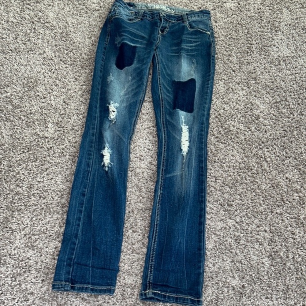 Hippie laundry size 1 distressed patchwork jeans women's denim
